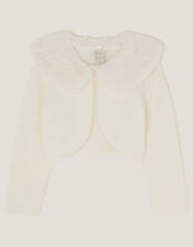 Faux Fur Collar Cardigan, Ivory (IVORY), large