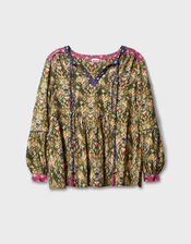East Kiku Ikat Printed Top, Green (GREEN), large