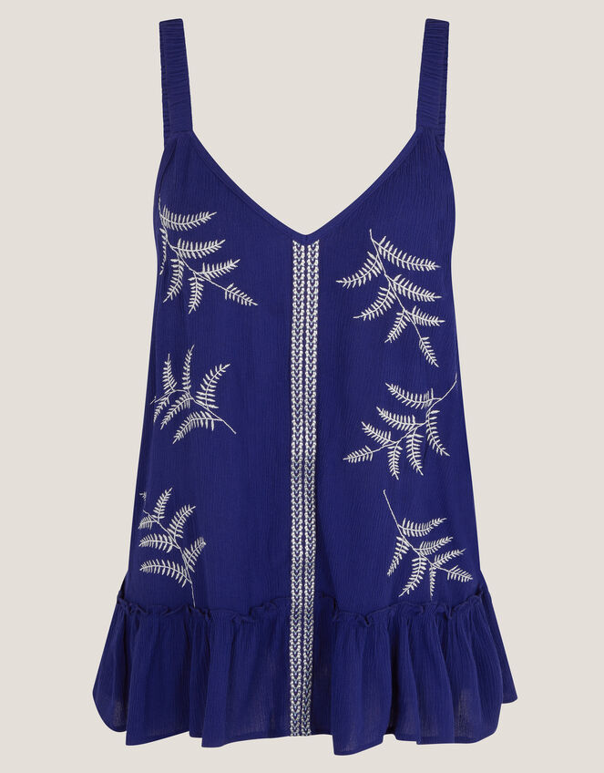 Fern Embroidered Crinkle Cami Top, Blue (BLUE), large