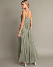 Autumn Embellished Maxi Dress in Recycled Polyester, Green (GREEN), large