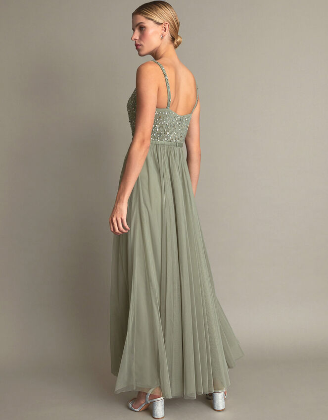 Autumn Embellished Maxi Dress in Recycled Polyester, Green (GREEN), large