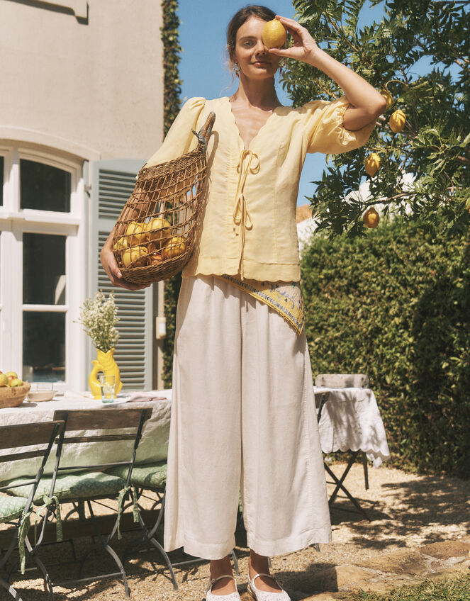 Maisie Linen Blend Cropped Wide Leg Trousers White