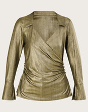 Angela Foil Wrap Blouse, Gold (GOLD), large