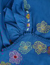 Floral Embroidered Scallop Trim Playsuit, Blue (BLUE), large