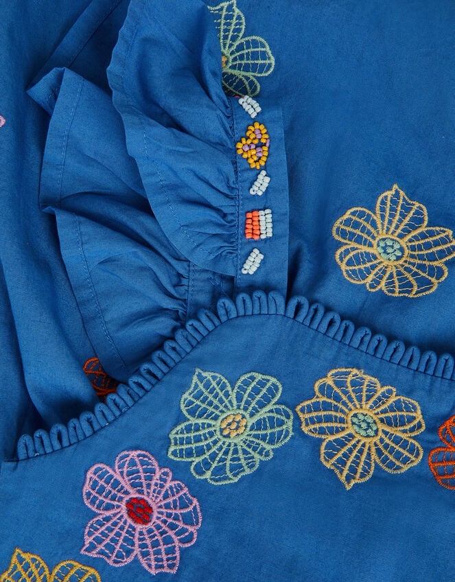 Floral Embroidered Scallop Trim Playsuit, Blue (BLUE), large