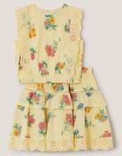 Sasha Broderie Floral Top & Skirt Set, Yellow (YELLOW), large
