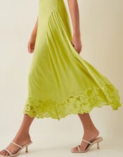 Ingrid Embroidered Satin Midi Dress, Green (CHARTREUSE), large