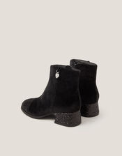 Velvet Glitter Heel Boots, Black (BLACK), large