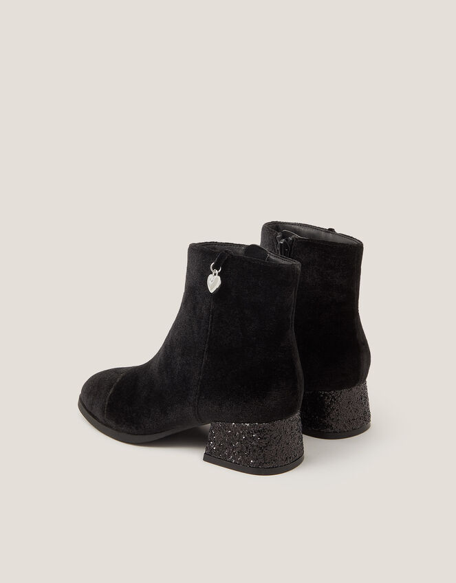 Velvet Glitter Heel Boots, Black (BLACK), large