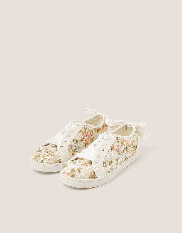 Floral Embroidered Trainers, Ivory (IVORY), large