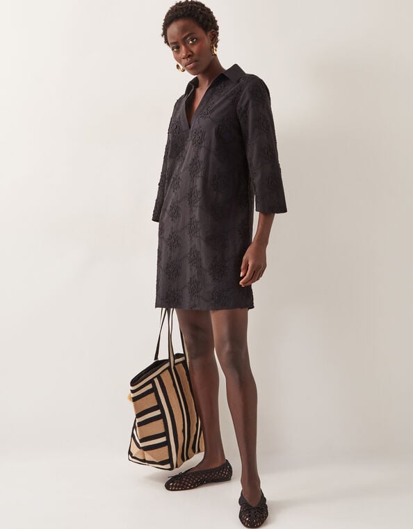 Harika Embroidered Mini Shirt Dress, Black (BLACK), large