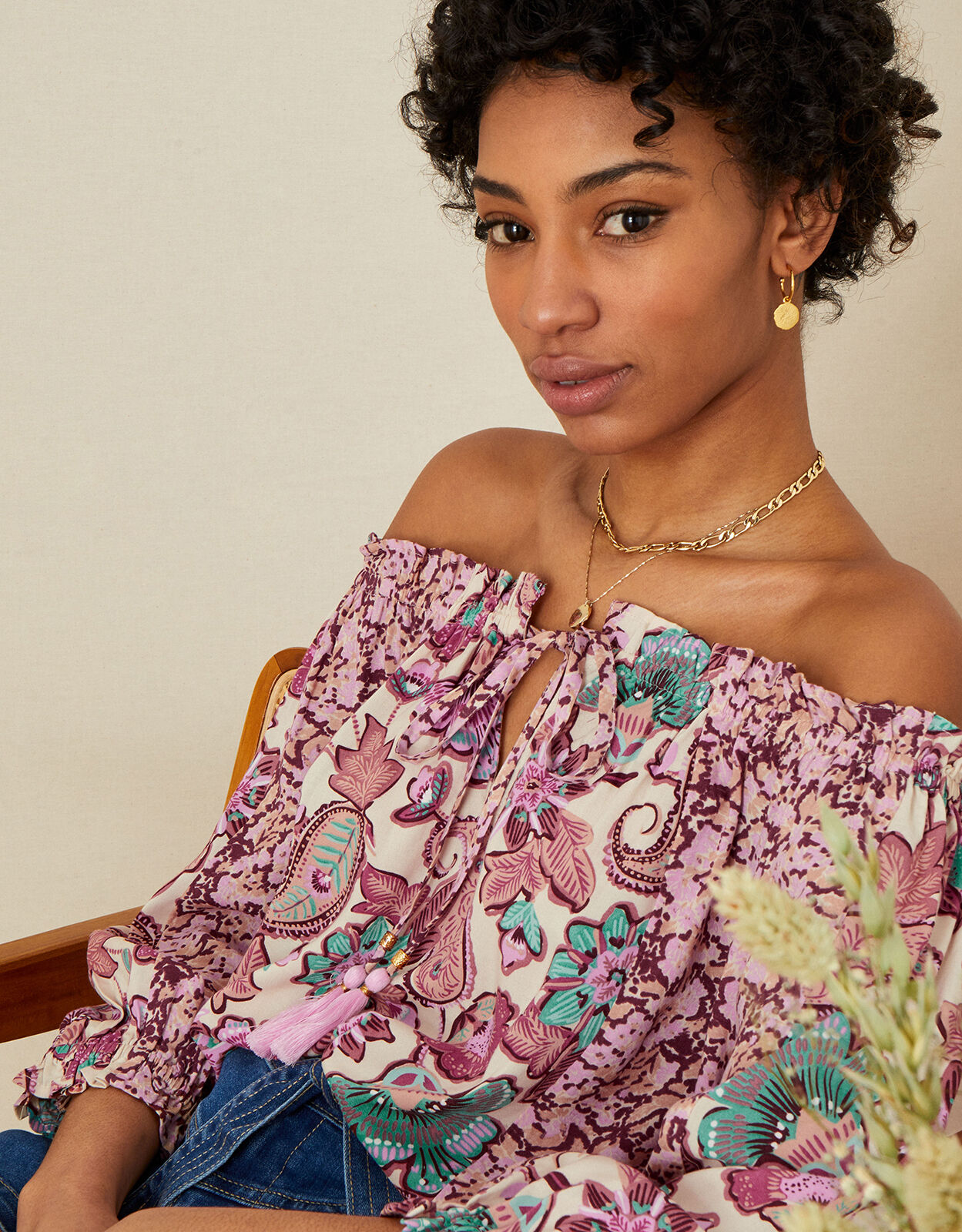 Floral bardot top online