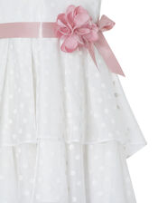 Ingrid Shimmer Spot Dress with Tiered Skirt, White (WHITE), large