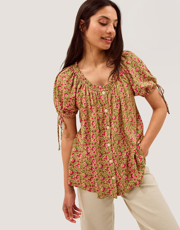 Harlowe Print Jersey Top, Green (GREEN), large