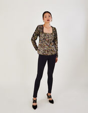 Fiona Sequin Square Neck Top, Black (BLACK), large