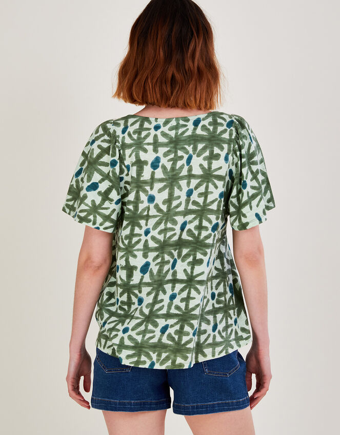 Ikat Crochet Trim Jersey Top in Organic Cotton Green