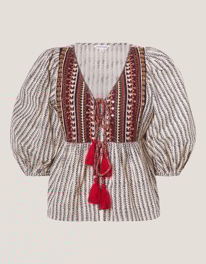 Laila Embellished Print Blouse, Ivory (IVORY), large