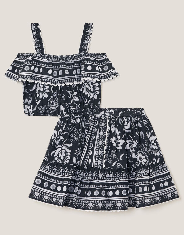 Tile Print Top and Skirt Set, Black (BLACK), large