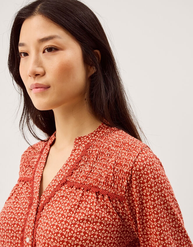 Palmer Print Smocked Jersey Top, Red (RED), large