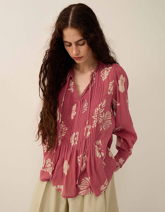 East Krista Hand-Batik Floral Top, Pink (DUSKY PINK), large