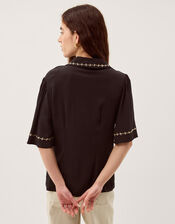 Wren Floral Embroidered Shirt, Black (BLACK), large