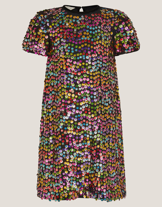 Rainbow Sequin Puff Sleeve Dress, Multi (MULTI), large