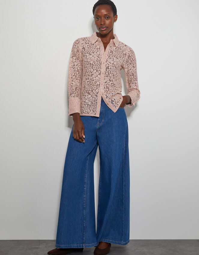 Lia Floral Lace Shirt, Pink (PINK), large