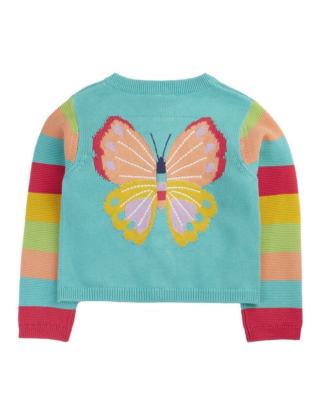 Frugi Cammie Butterfly Embroidered Cardigan, Blue (BLUE), large