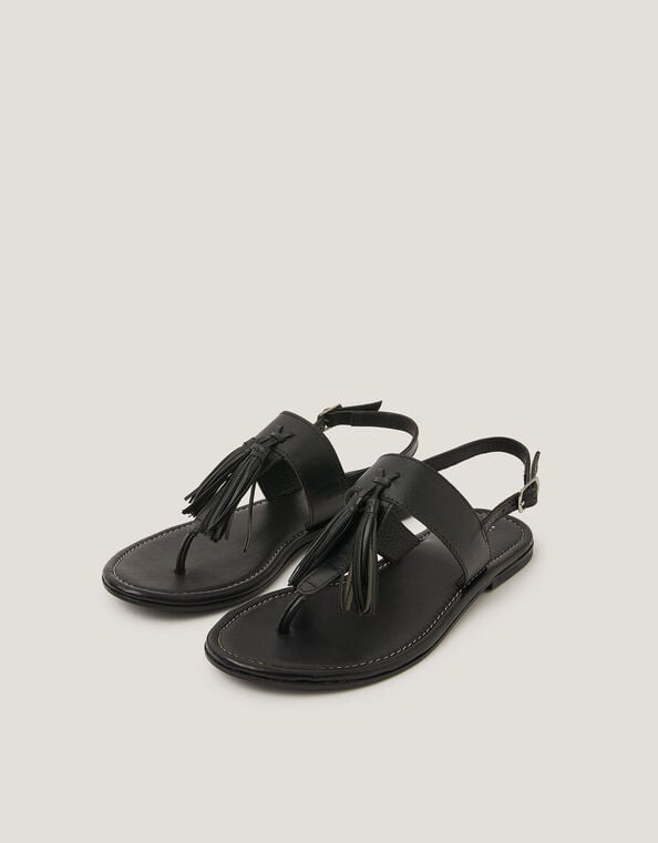 Cali Tassel Leather Sandals, Black (BLACK), large