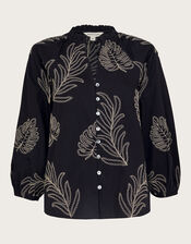 Raeni Leaf Print Blouse, Black (BLACK), large