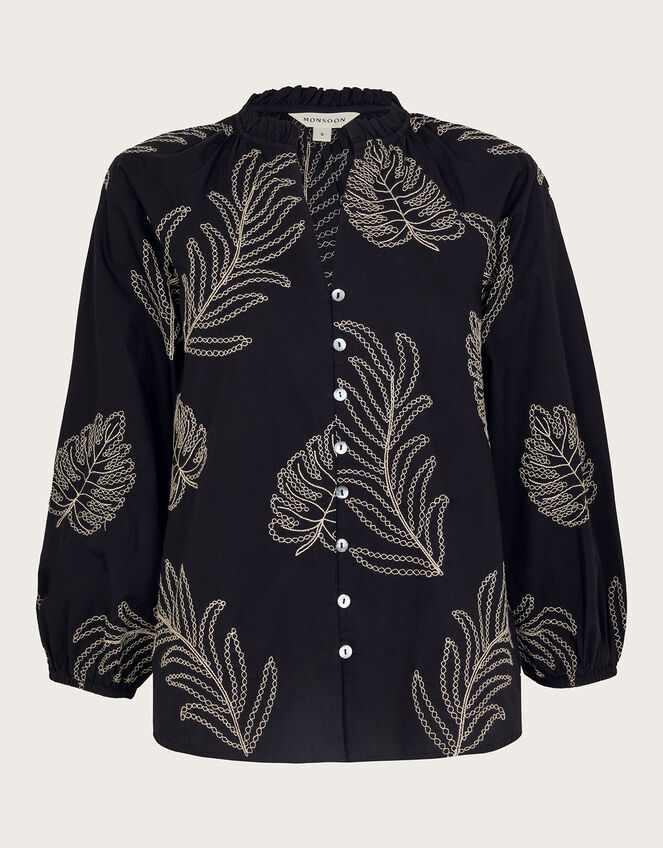Raeni Leaf Print Blouse, Black (BLACK), large