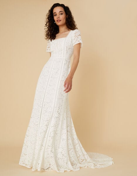Kim Square Neck Lace Bridal Dress Ivory, Ivory (IVORY), large