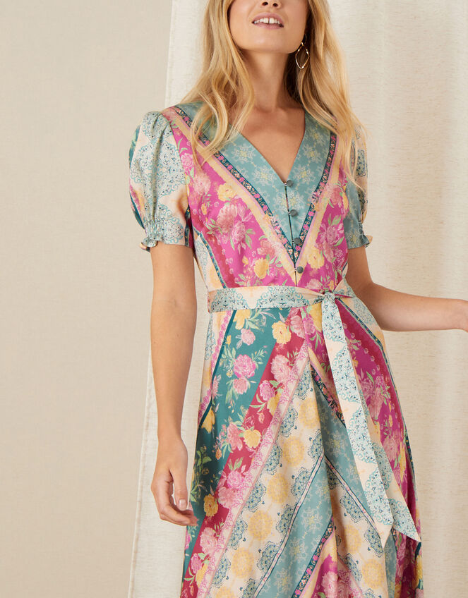 Mai Stripe Satin Tea Dress, Green (GREEN), large