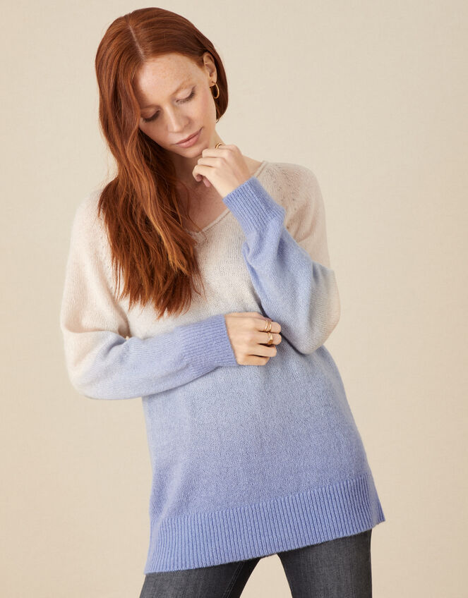 Dip Dye Jumper in Wool Blend, Blue (BLUE), large