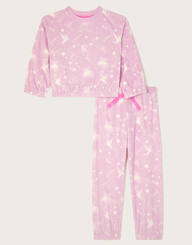 Velour Fairy Print Long Sleeve Pyjamas Set, Pink (PINK), large