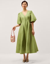 Beatrice Puff Sleeve A-Line Midi Dress, Green (PALE GREEN), large