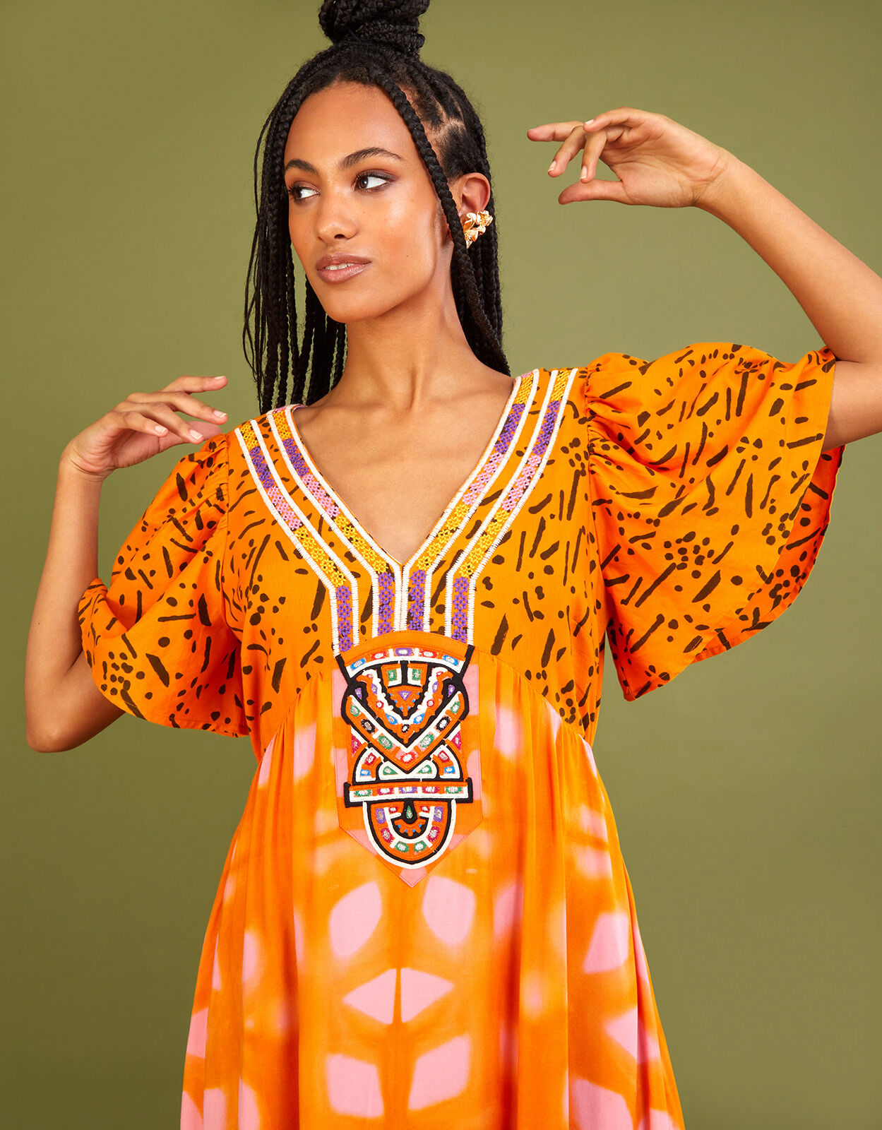 Print Kaftan Dress in LENZING ECOVERO Orange Day Dresses Monsoon UK