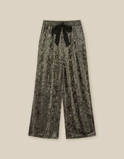 Ola Crushed Velvet Wide Leg Joggers, Green (KHAKI), large
