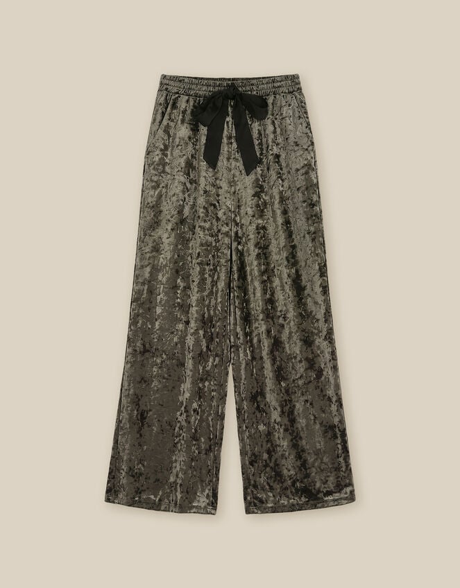 Ola Crushed Velvet Wide Leg Joggers, Green (KHAKI), large