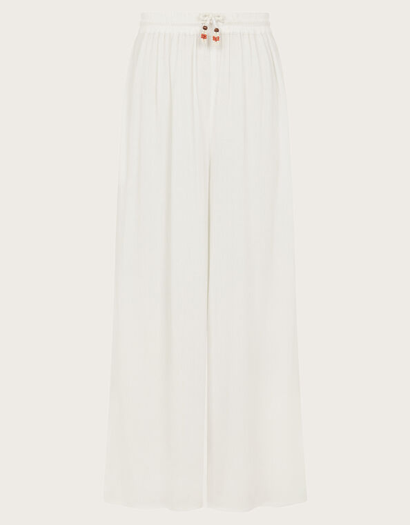 Wide Leg Crinkle Trousers, White (WHITE), large