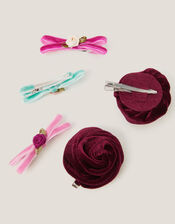 5-Pack Rose Bow Hair Clips, , large