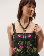 Eleni Floral Embroidered Midi Dress, Black (BLACK), large