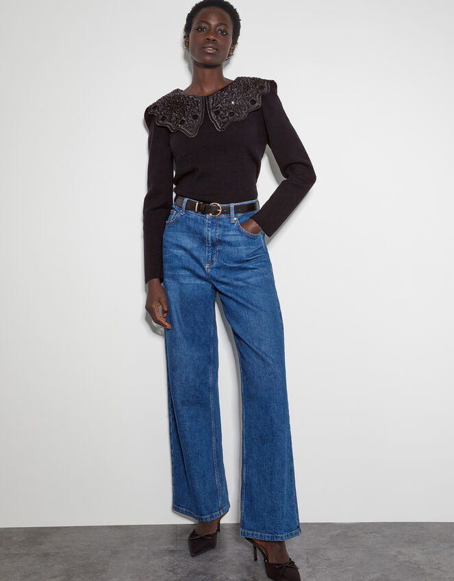 Etta Oversized Beaded Collar Jumper, Black (BLACK), large