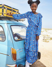 Willow Long Sleeve Printed Dress in LENZING™ ECOVERO™, Blue (BLUE), large