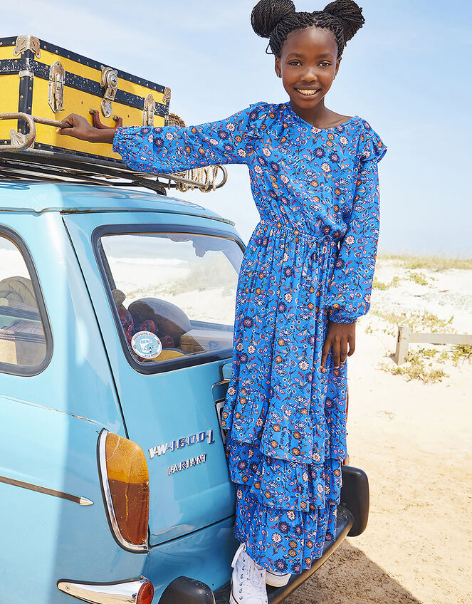Willow Long Sleeve Printed Dress in LENZING™ ECOVERO™, Blue (BLUE), large
