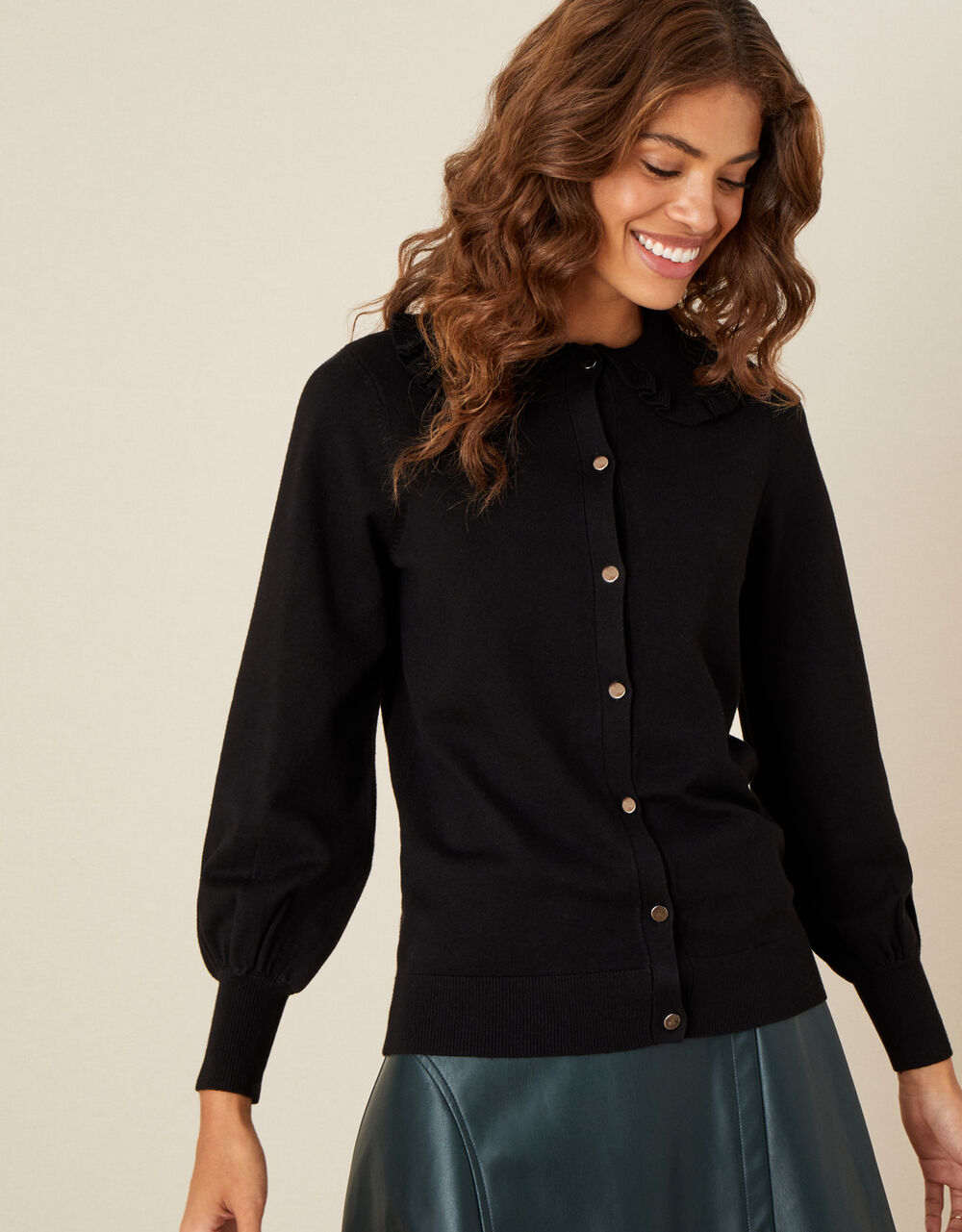 Collared Button Cardigan Black Cardigans Monsoon UK.