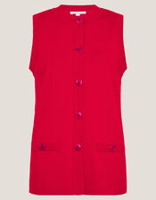 Shaw Button Knitted Vest, Red (RED), large
