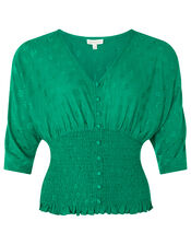 Janet Shirred Jacquard Top, Green (GREEN), large