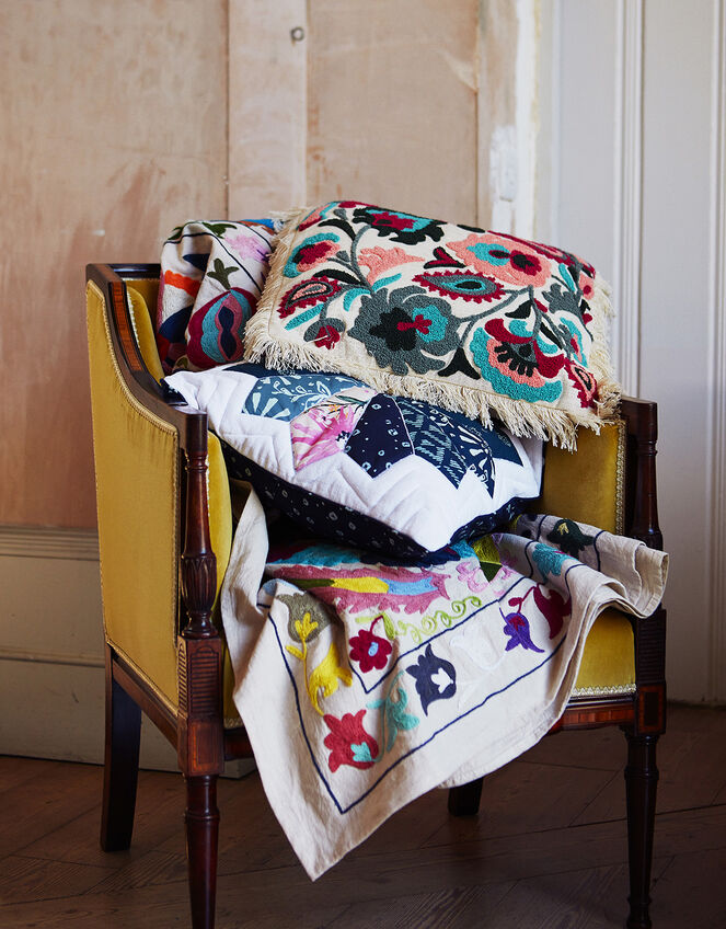 Embroidered Fringe Cushion, , large