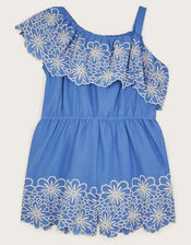 Embroidered Frill Playsuit, Blue (BLUE), large